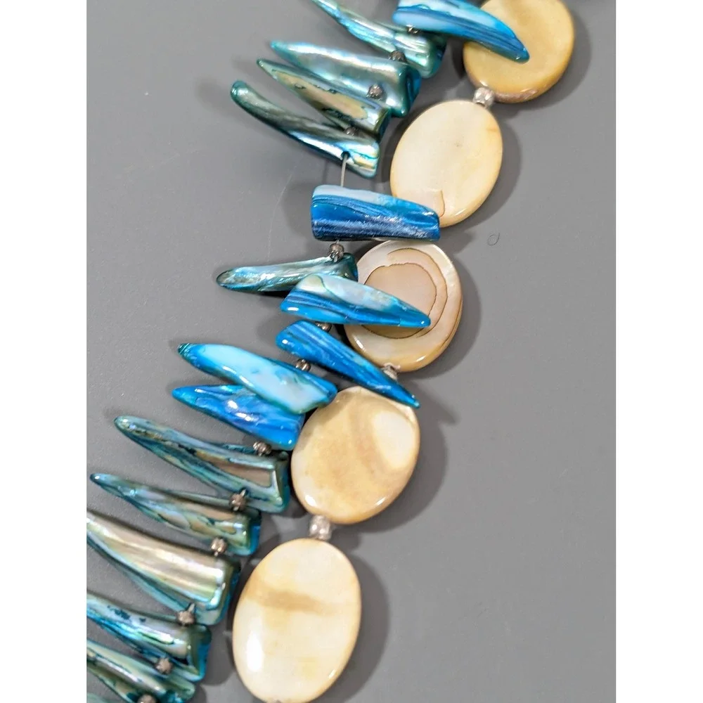 Artisan Faux Turquoise Shell Fringe Necklace 24
